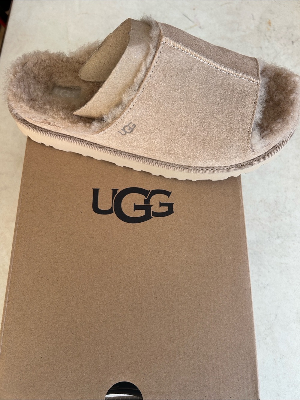 UGG Women's Tan Suede Shearling Slide